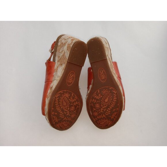 Sofft Corrina Latte Orange Red Embroidered Flowers Cork Wedge Sandals Size 6.5M - Picture 14 of 14